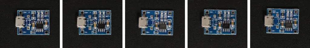 Several good products side by side, showing positional shift, mounting variation, solder variation and colour variation